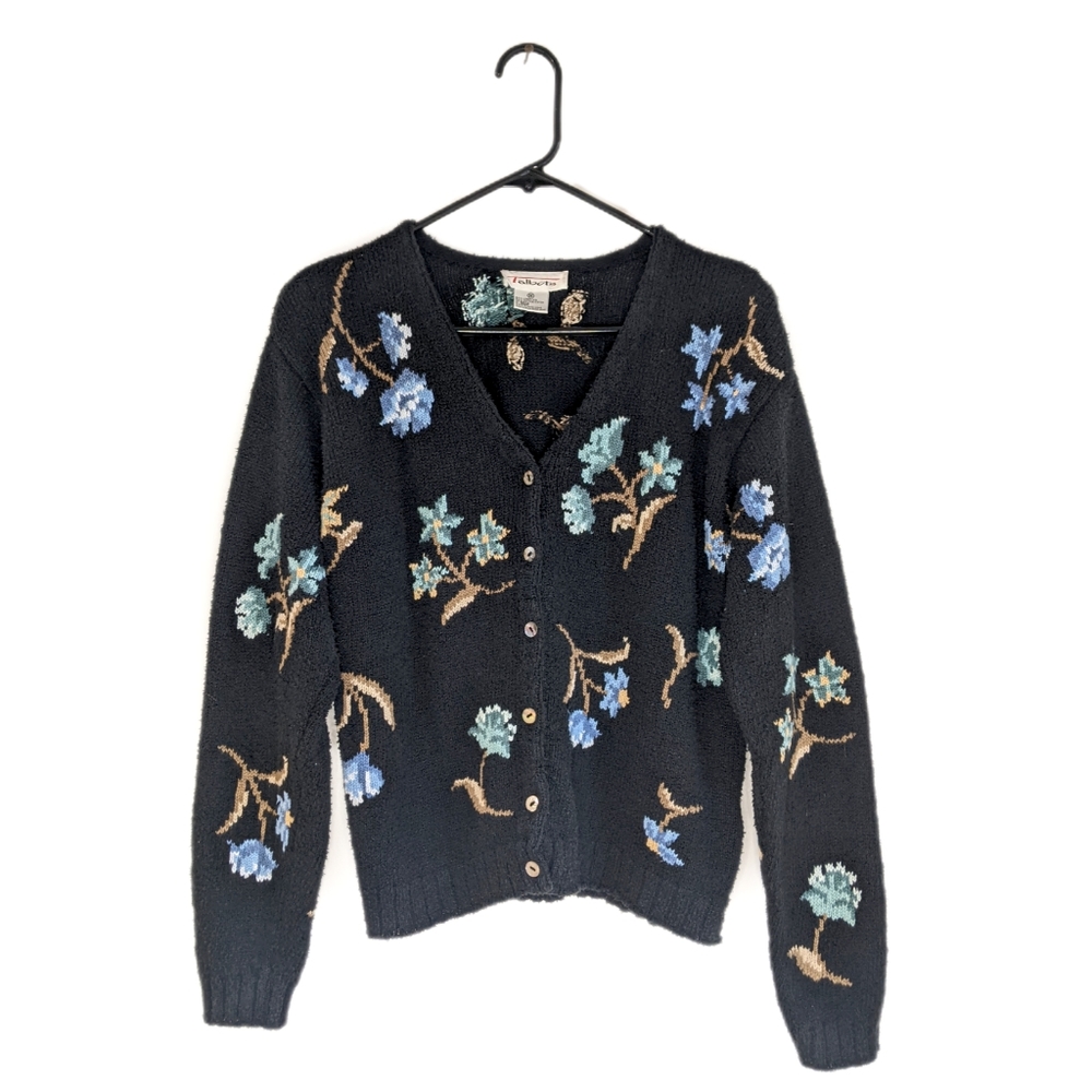 Vintage 90s Grunge Floral Embroidered Textured Cardigan